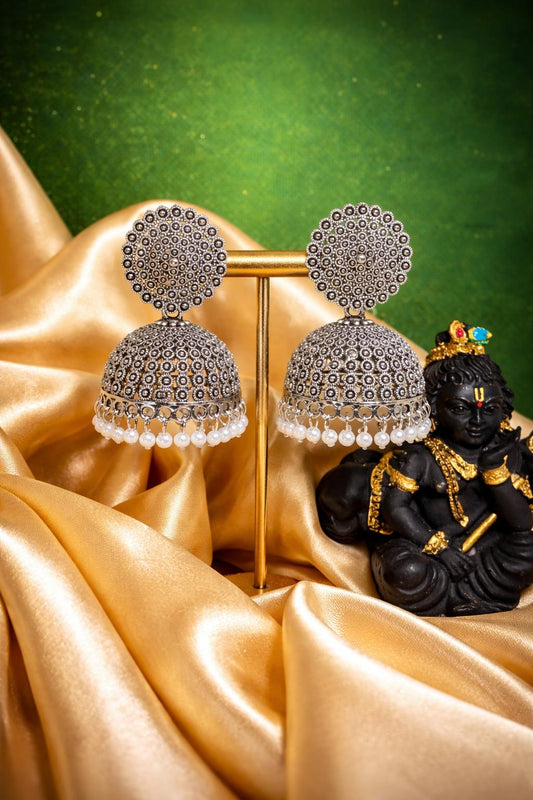 ✨ Royal Silver Oxidized Dome Jhumka Earrings✨