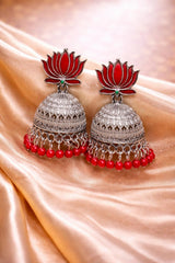✨  Lotus Silver Jhumka Earrings ✨