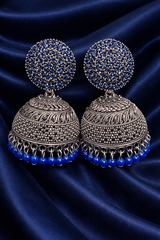 ✨ Elegant Oxidized Silver Jhumka Earrings with Stone Stud✨