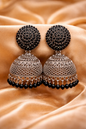 ✨ Elegant Oxidized Silver Jhumka Earrings with Stone Stud✨