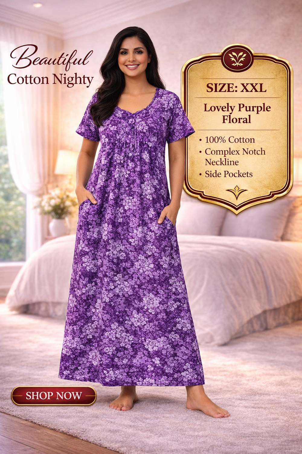 Elegant Cotton Maxi Nighty