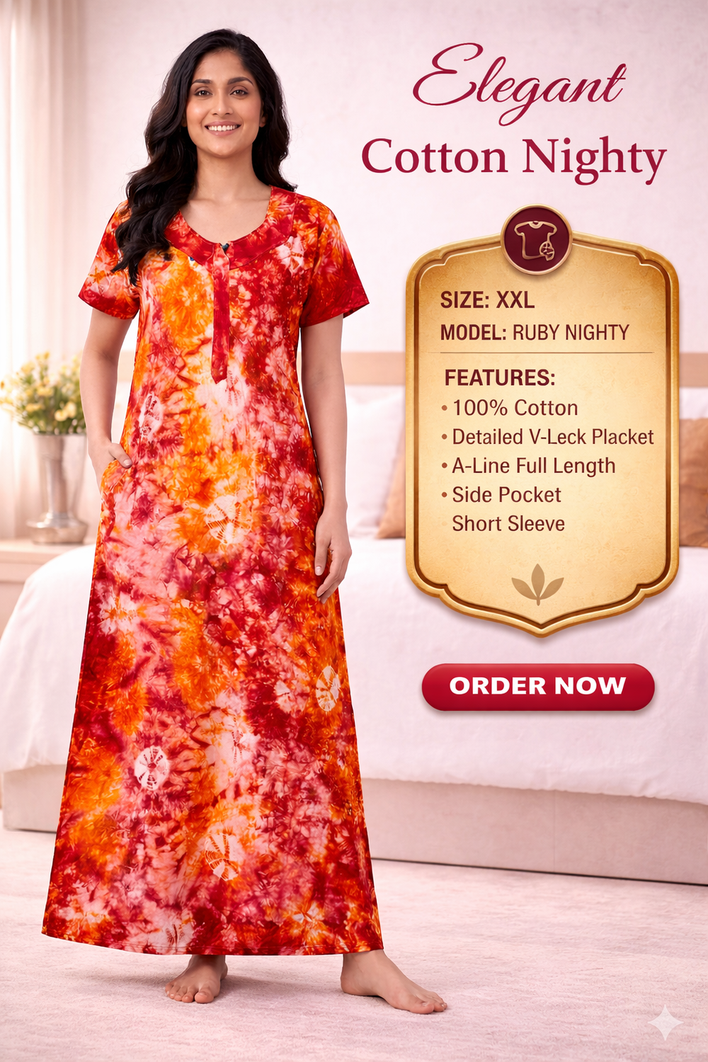 Elegant Cotton Maxi Nighty