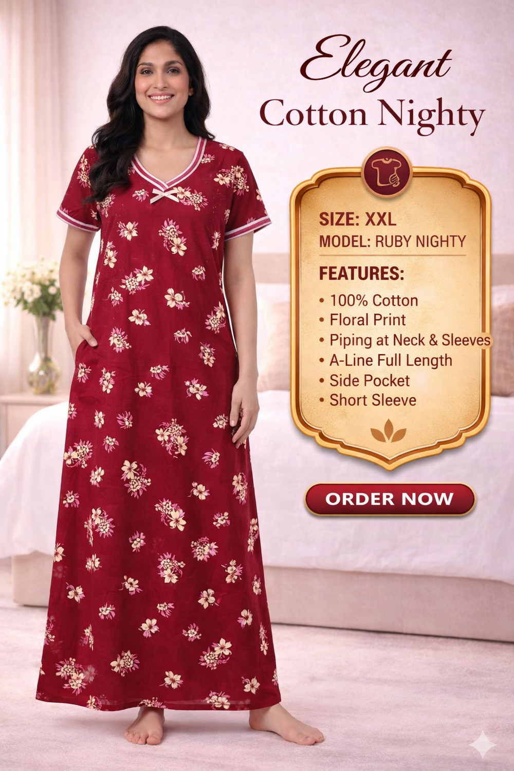 Elegant Cotton Maxi Nighty