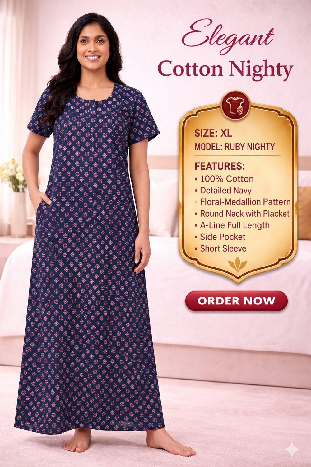 Elegant Cotton Maxi Nighty