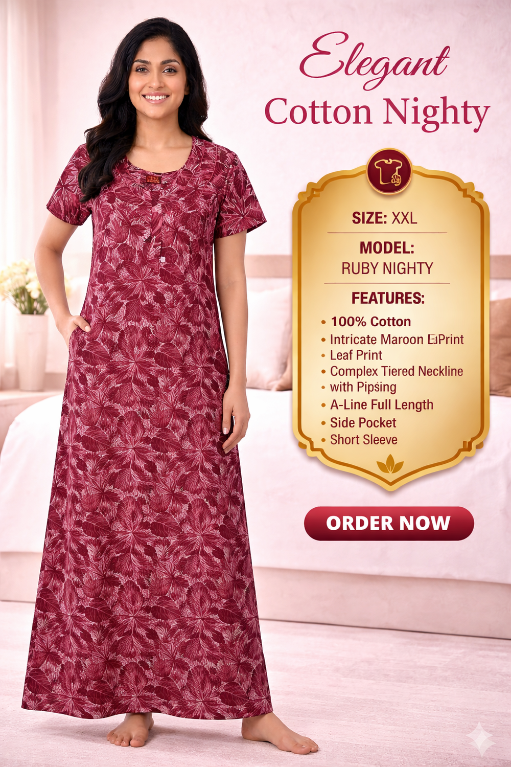 Elegant Cotton Maxi Nighty