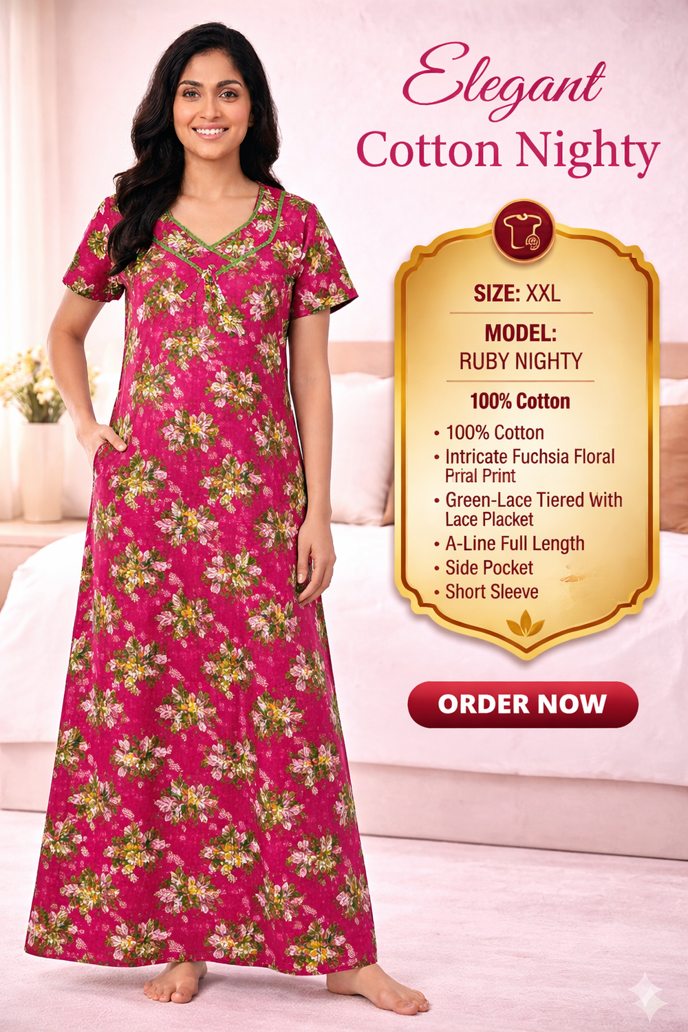 Elegant Cotton Maxi Nighty