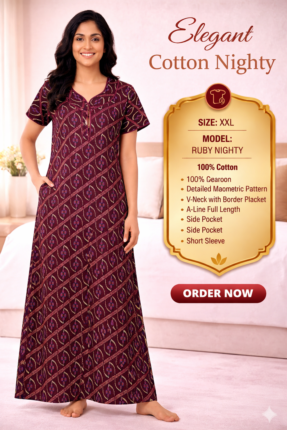 Elegant Cotton Maxi Nighty