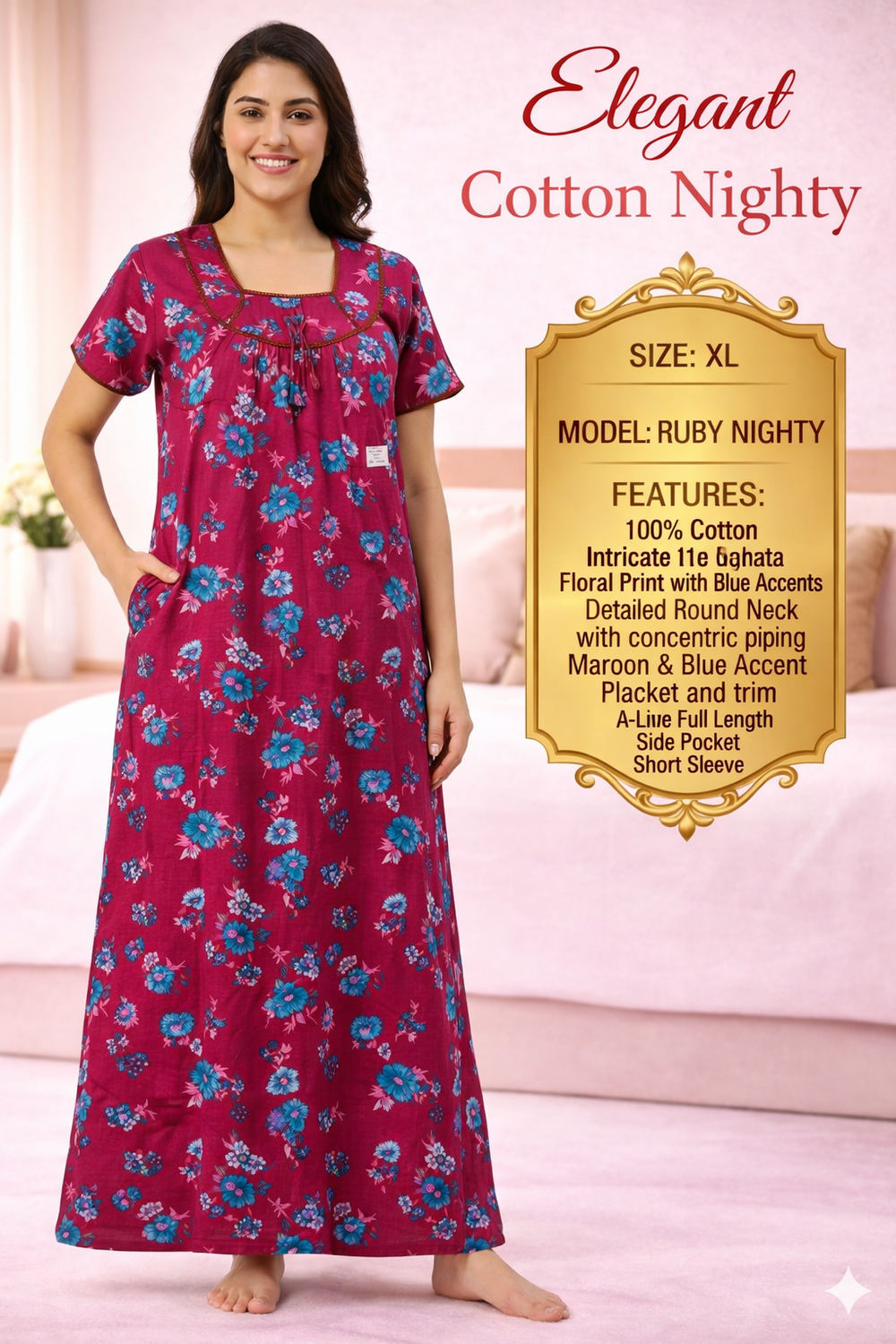 Elegant Cotton Maxi Nighty