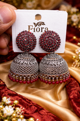 ✨ Elegant Oxidized Silver Jhumka Earrings with Stone Stud✨