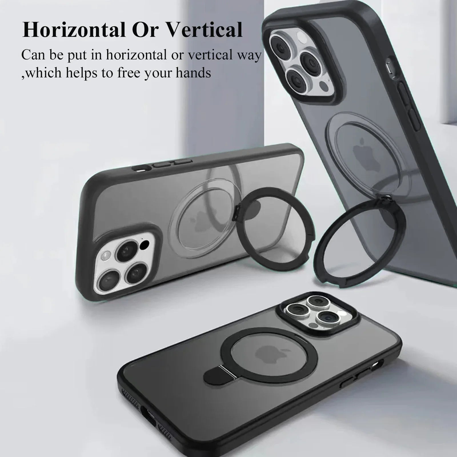 Magnetic Mobile Phone Case with Ring Stand for iPhone 17 16 15 14 Pro Max  Plus 13 12 11 Cases Translucent Cover with Protector