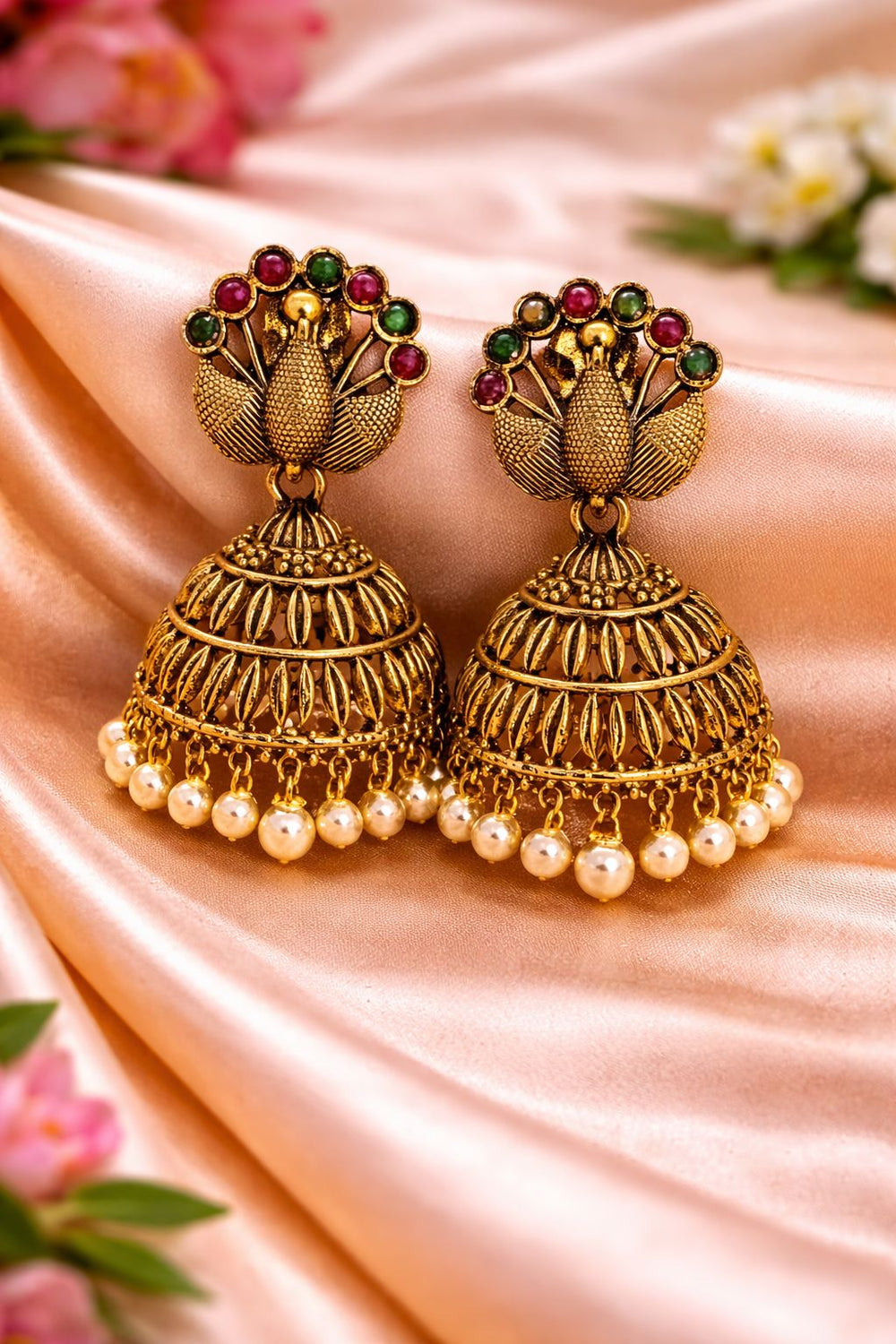 ✨ Antique Peacock Dome Jhumka Earrings ✨